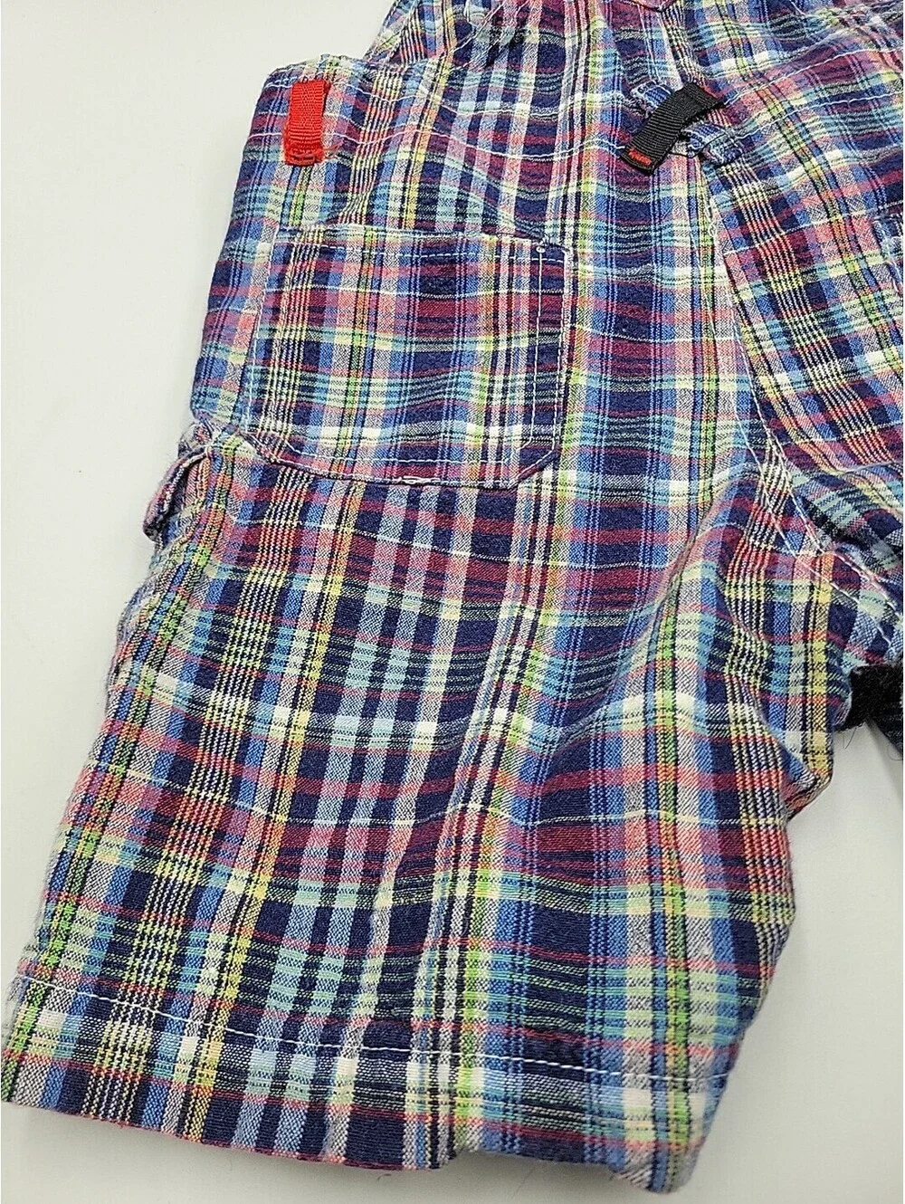 OshKosh B'Gosh Boys Size 24 Months Shortalls Blue, Red, White Plaid VTG